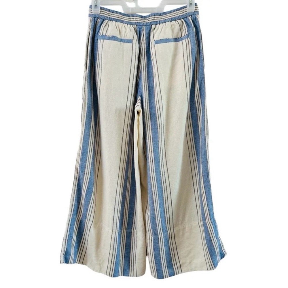 Banana Republic Linen Blend Easy Wide Leg Cropped Pant Blue Striped Small - Picture 3 of 11